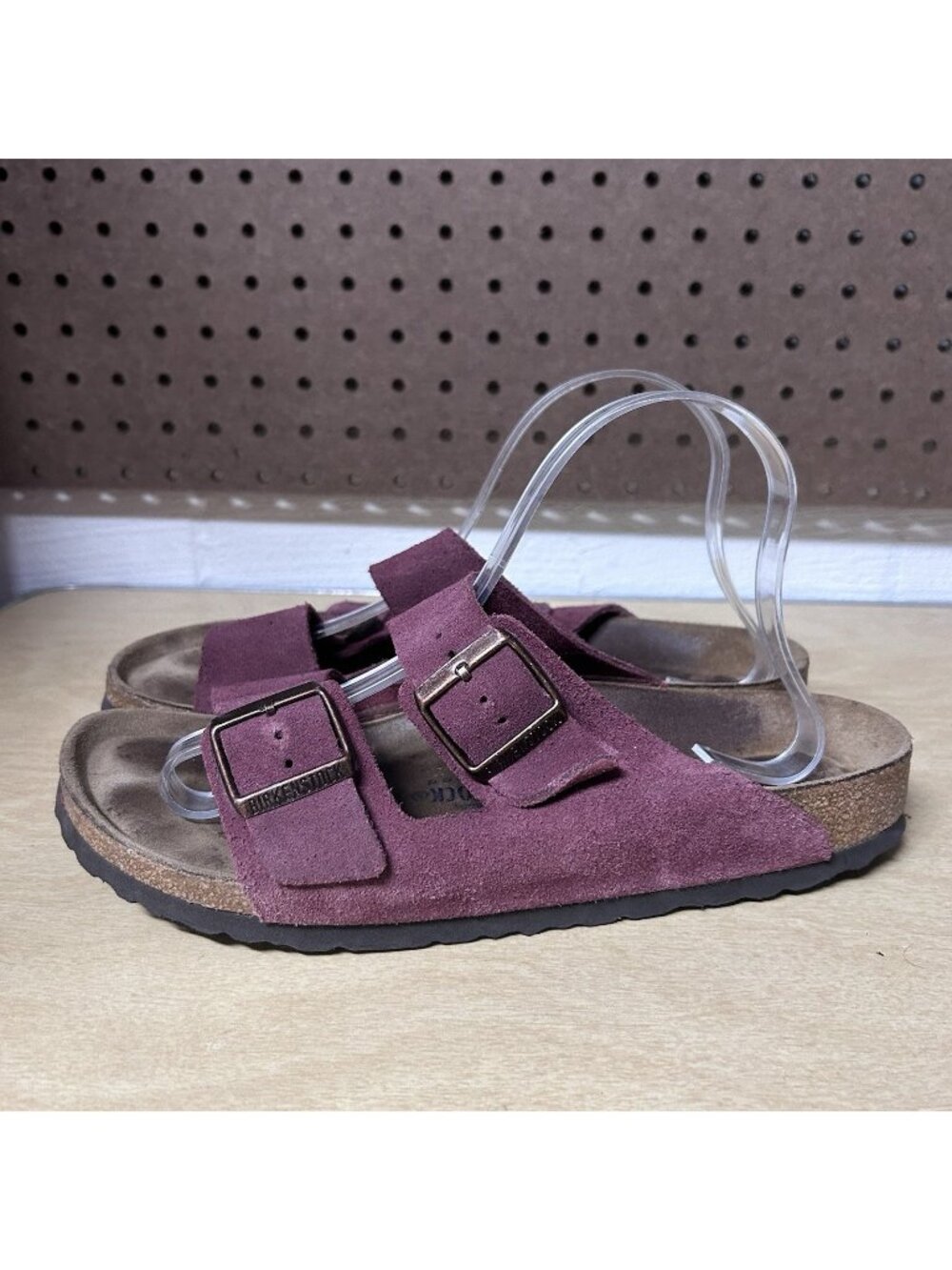 Birkenstock Arizona Suede Maroon Slip On Sandals Size 41 Narrow Shoes